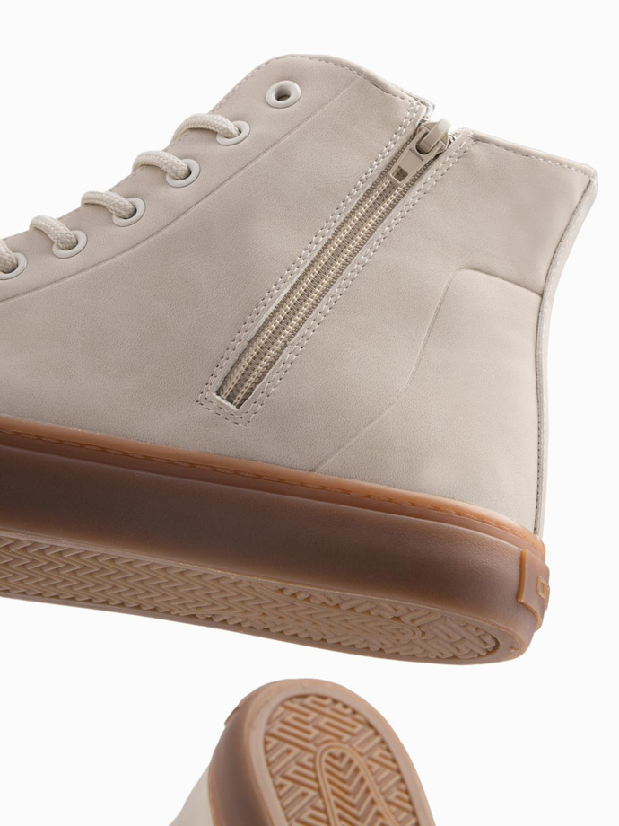 Buty męskie trampki za kostkę z gumową podeszwą – kremowe V1 OM-FOTH-0187 