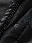 Men's faux leather jacket with ribbed bottom hem - black V2 OM-JAFL-0109