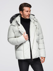 Men's quilted jacket with hooded ramonesque cut - light grey V4 OM-JAHP-0252