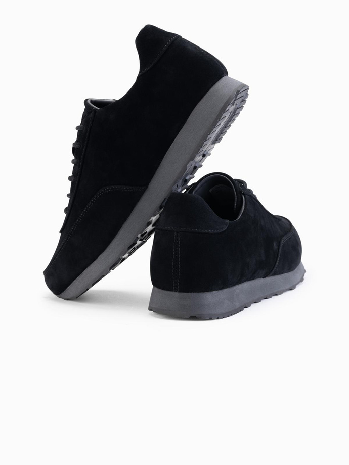 Męskie buty sportowe sneakersy z ekoskóry o zamszowym wykończeniu– czarne V1 OM-FOCS-0161