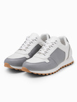 Patchwork men's shoes sneakers with combined materials - white and gray V3 OM-FOSL-0144