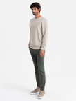 Men's mélange sweatshirt with embroidered logo - beige V2 OM-SSNZ-0163