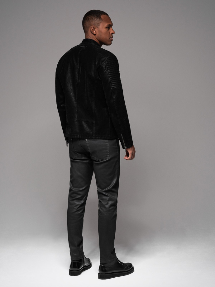 Men's waxed denim SLIM FIT pants - black V3 OM-PADP-0149
