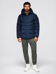 Men's jacket with asymmetrical quilting and hood - navy blue V4 OM-JAHP-0304