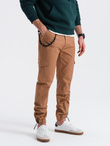 Men's pants with cargo pockets and leg hem - light brown V3 OM-PACG-0189