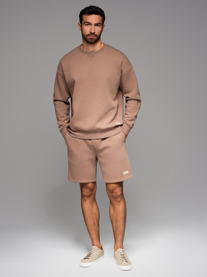 Dresowe szorty unisex ze ściągaczem w pasie – brązowe V16 OU-SRBC-0101