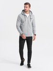 Bluza męska rozpinana z kapturem - szary melanż V2 OM-SSZP-22SS-010