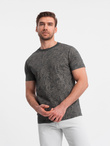 T-shirt męski fullprint w liście palmy - grafitowy V4 OM-TSFP-0182