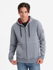 Washable men's unbuttoned hooded sweatshirt - light blue V3 OM-SSDS-0110