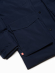 Men's winter jacket with detachable hood and cargo pockets - navy blue V1 OM-JAHP-0152