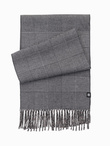 Dwustronny męski szalik w kratkę z frędzlami – czarno-biały V1 OM-ACSF-0118