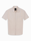 Men's short-sleeved linen-cotton shirt with pocket - beige V4 OM-SHSS-0167
