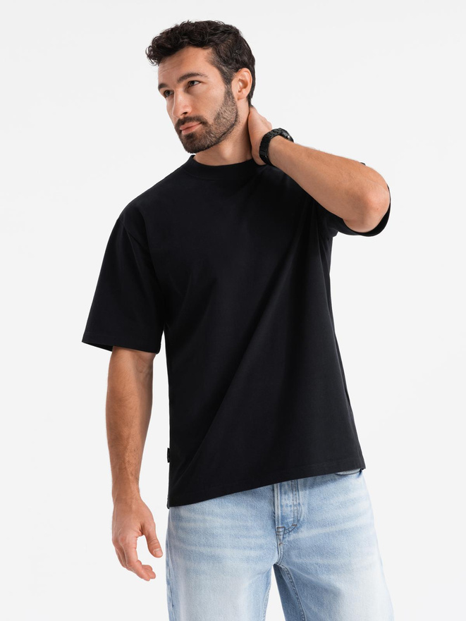Bawełniany męski t-shirt LOOSE FIT z okrągłym dekoltem – czarny V1 OM-TSBC-0234