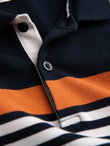 Fitted men's polo shirt with two-tone stripes - navy blue V1 OM-POSS-0127