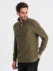 Men's knitted sweater with spread collar - olive V6 OM-SWZS-0105