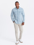 Men's denim snap shirt with pockets - light blue V1 OM-SHDS-0115