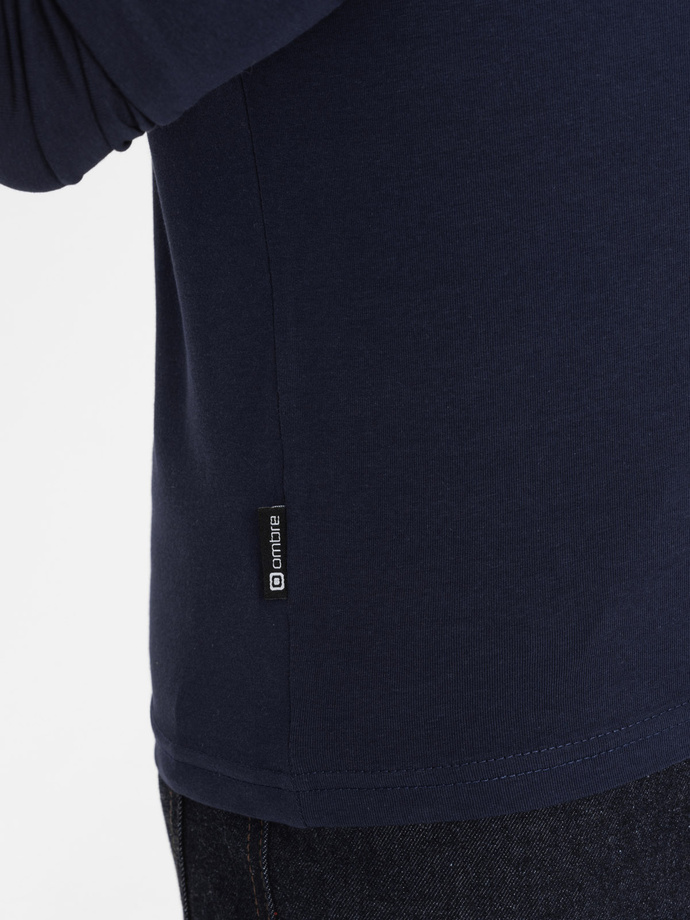 Longsleeve męski z elastanem sygnowany z dekoltem w serek - granatowy V2 OM-LSCL-0110