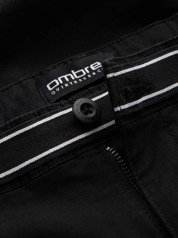 Men's chino pants with decorative waistband - black V1 OM-PACP-0118