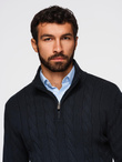 Knitted monochrome men's viscose cardigan - navy blue V1 OM-SWCD-0126
