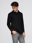 Men's structured knit polo collar sweatshirt - black V8 OM-SSNZ-0149