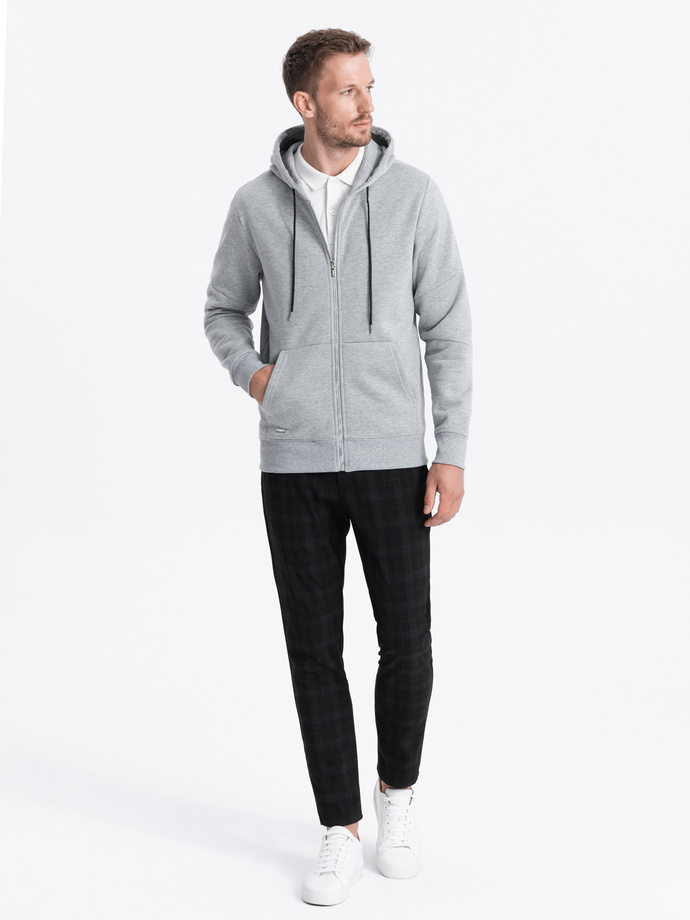 Men's unbuttoned hooded sweatshirt - grey melange V3 OM-SSZP-22FW-003