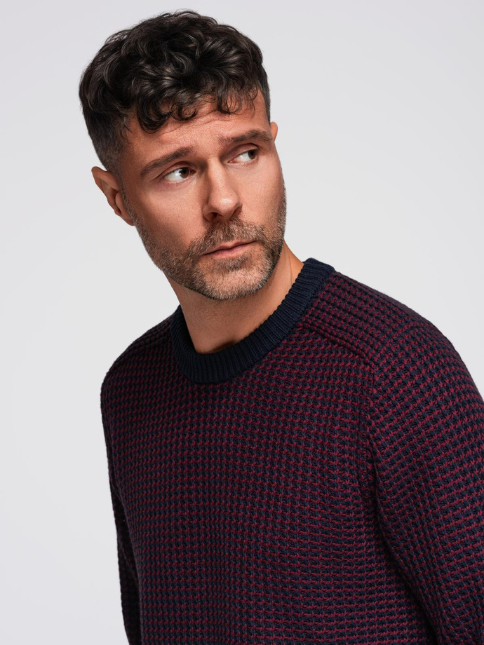 Knitted monochrome men's viscose cardigan - navy blue V1 OM-SWCD-0126