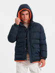 Warm men's sports jacket with double hood - navy blue V2 OM-JAHP-0208