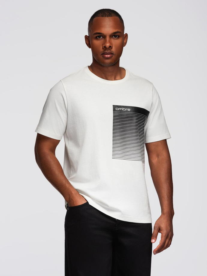T-shirt męski bawełniany z graficznym printem  – biały V1 OM-TSPT-0246