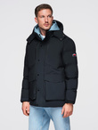 Men's winter jacket with detachable hood in waterproof material - black V3 OM-JAHP-0306