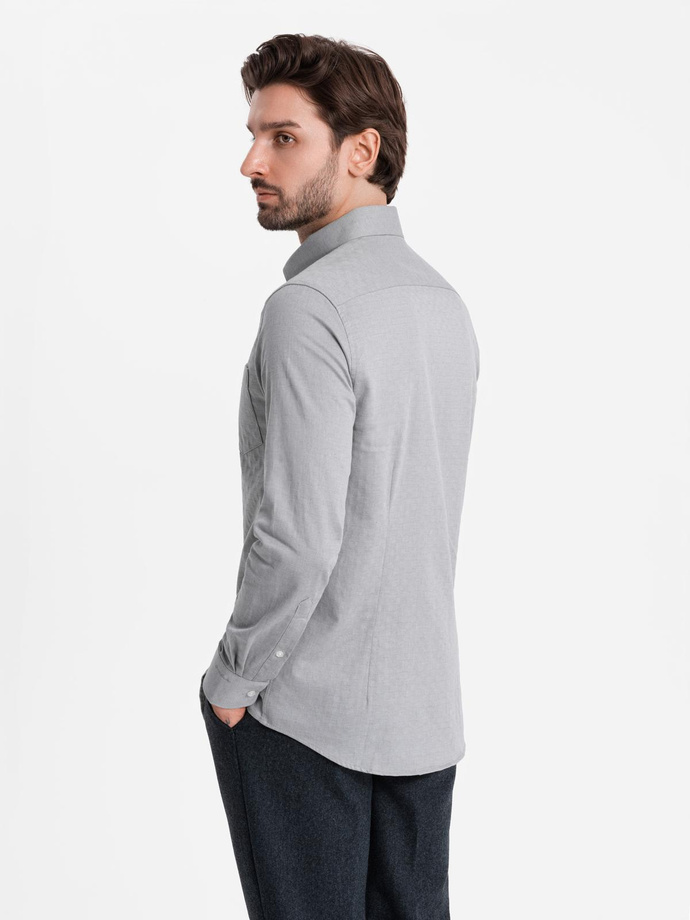 Koszula męska SLIM FIT z ozdobnej tkaniny z kieszonką – szara V2 OM-SHCS-0174