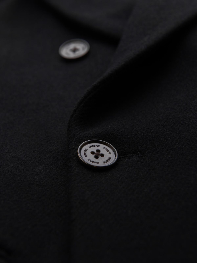 Men's coat with asymmetrical fastening and high collar - light brown V4 OM-COWC-0120