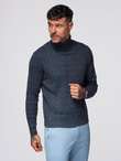 Knitted monochrome men's viscose cardigan - navy blue V1 OM-SWCD-0126