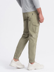 Spodnie męskie JOGGERY z zapinanymi kieszeniami cargo - khaki V1 OM-PAJO-0123