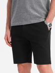 Szorty męskie SLIM FIT ze strukturalnej dzianiny - czarne V2 OM-SRCS-0126