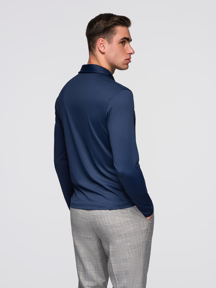 Polo long sleeve shirt with elegant branded buttons - navy blue V3 OM-POLS-0139