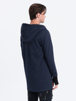 Longer men's unbuttoned sweatshirt with spacious hood PRAGA - navy blue B1369