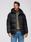 Men's quilted jacket with high zipped hood - black V1 OM-JAHP-0238