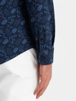 Men's cotton shirt with floral motif - navy blue V1 OM-SHCS-0159
