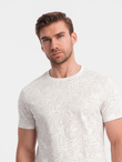 Men's fulllprint t-shirt in palm leaves - light beige V1 OM-TSFP-0182