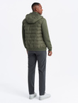 Men's quilted bomber jacket with high collar - dark olive green V3 OM-JALP-0140