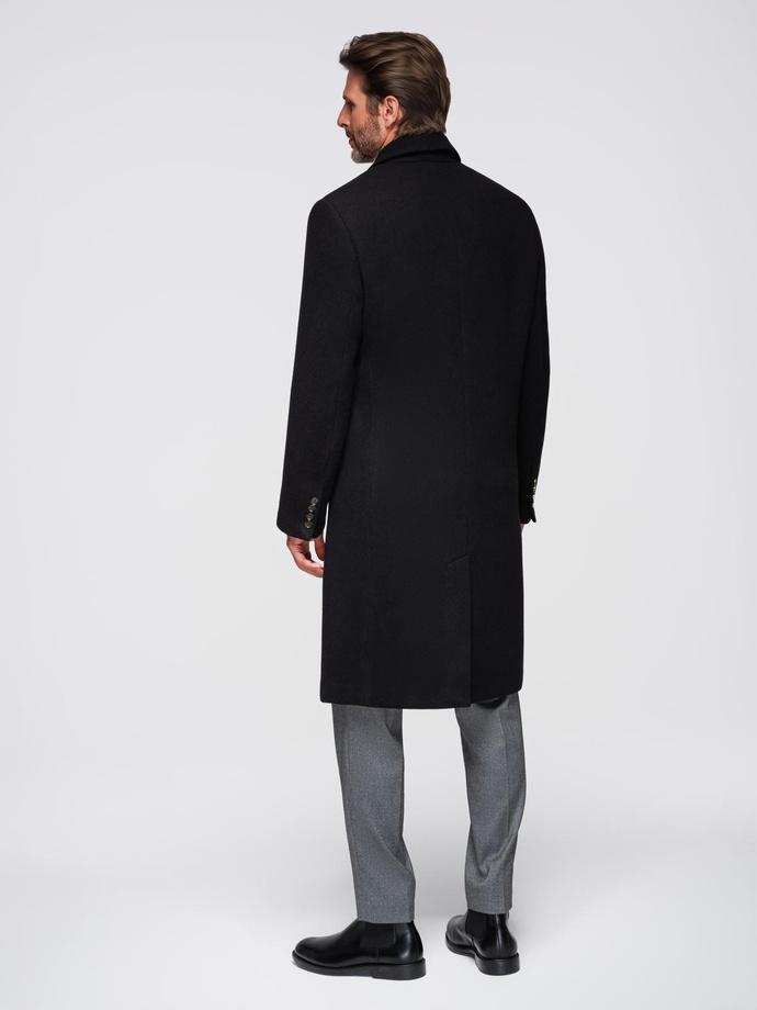 Men's coat with asymmetrical fastening and high collar - light brown V4 OM-COWC-0120