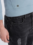 Men's taper fit denim pants with holes - black V2 P1028