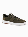 Sneakersy męskie wsuwane ze strukturalnego materiału – oliwkowe V2 OM-FOSL-0154