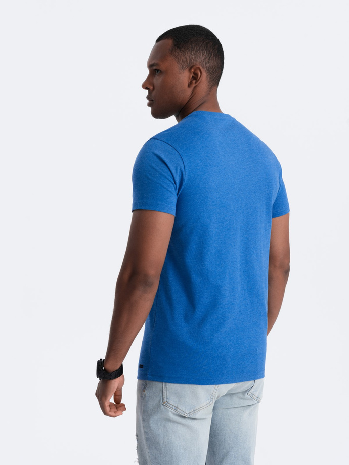 Męski t-shirt z okrągłym rozpinanym dekoltem henley – niebieski V2 OM-TSCT-0155