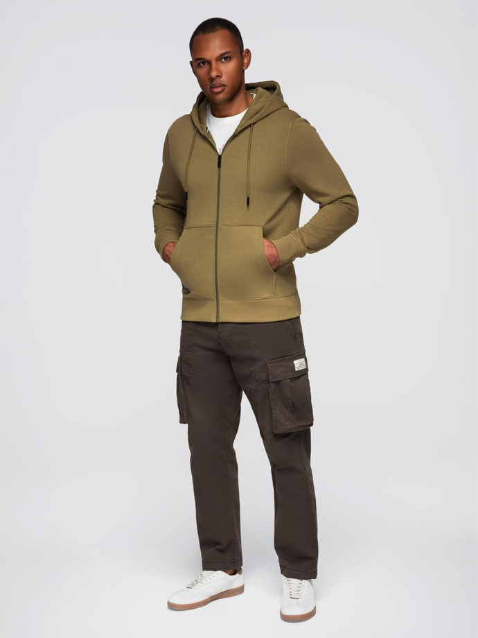 Rozpinana bluza męska dresowa BASIC – oliwkowa V2 OM-SSBZ-0160