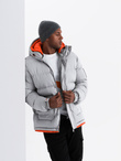 Men's sports warm jacket with double hood - grey V3 OM-JAHP-0208