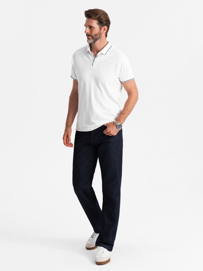 Men's pique knit polo shirt without buttons - white V1 OM-POSS-0110