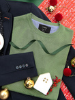 Classic men's sweater with round neckline - green V13 OM-SWBS-0106