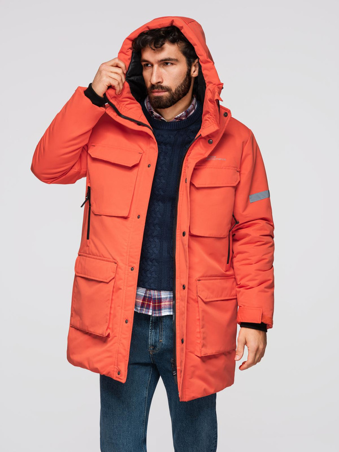 Men's long insulated jacket with reflective elements - orange V1 OM-JALJ-0169
