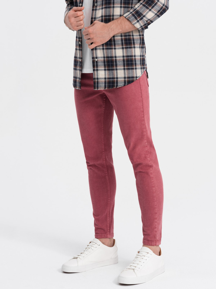 Spodnie męskie jeansowe o kroju SLIM FIT - czerwone V7 P1058